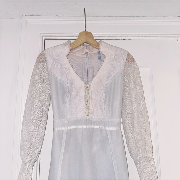 Vintage Gunne Sax Era Lace Long Sleeve Boho Bohemian Maxi Dress Cottagecore - Picture 9 of 11